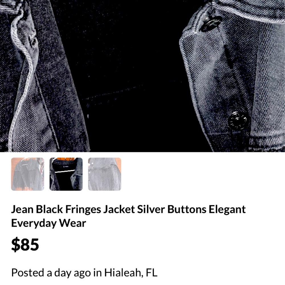 Black Jean Jacket with fringes very causal wear.